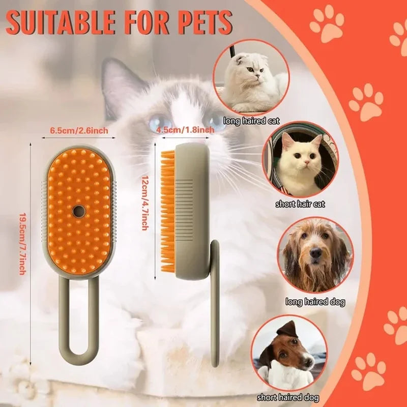 3 in 1 Cat Steam Brush One Touch Spray Pet Hair Removal Tool 360° Rotating Handle Silicone Multifunctional Massage Comb SPINGHAR