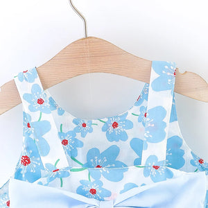 Summer New Floral Sling Baby Girl Dress, Bow Children'S Sleeveless Clothes With Hats As A Gift (9 Months -3 Years Old) SPINGHAR