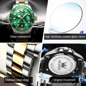 OLEVS Top Original Men Quartz Watch Green Waterproof Watch for Men Stainless Steel Quartz Men Luxury Watch Luminous Wristwatch - SPINGHAR