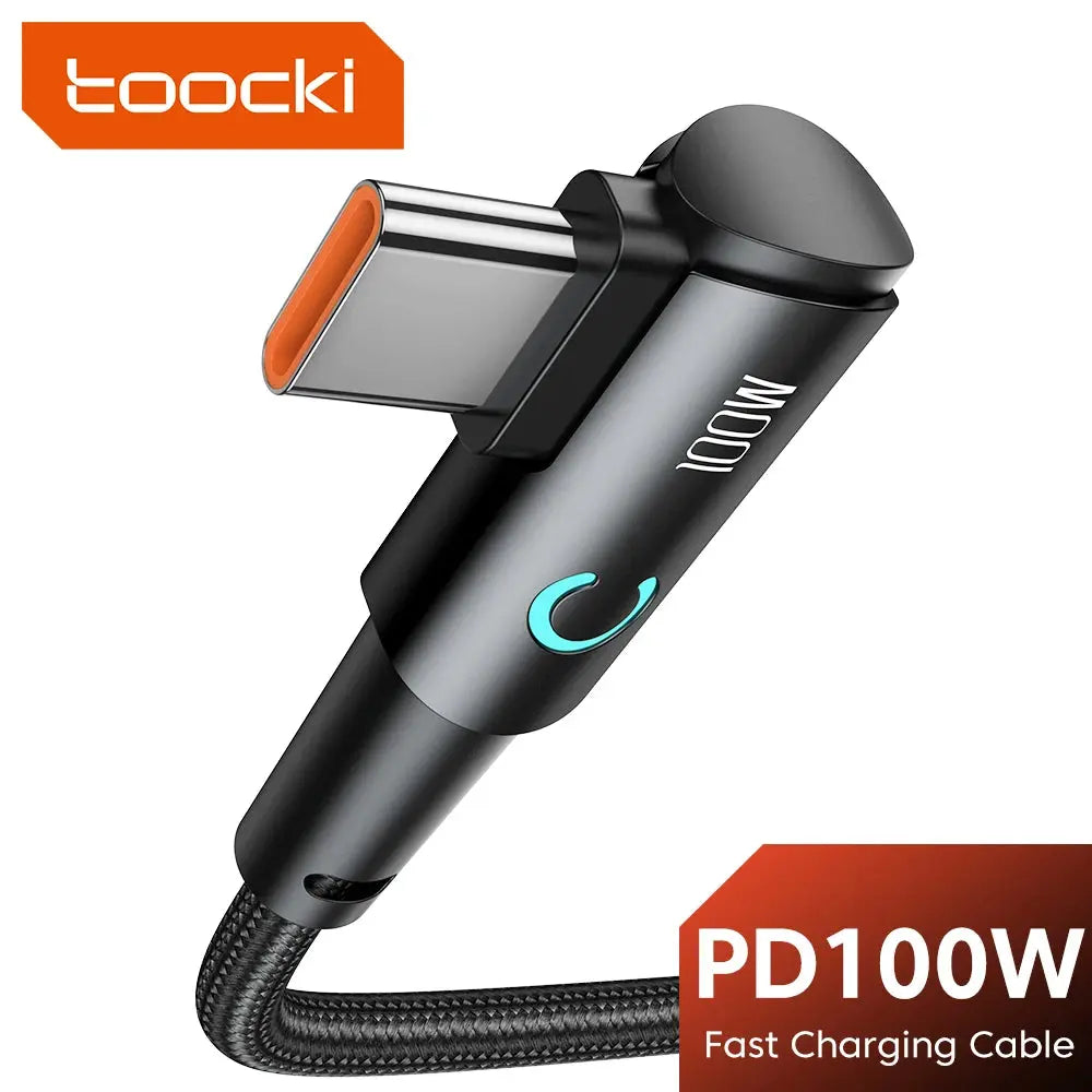 Toocki 90-Degree Elbow USB Type C Cable - 100W Fast Charging Data Cord - SPINGHAR