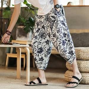 Harajuku Summer Loose Calf-Length Pants for Men | Wide Leg Cotton Linen Baggy Trousers - SPINGHAR