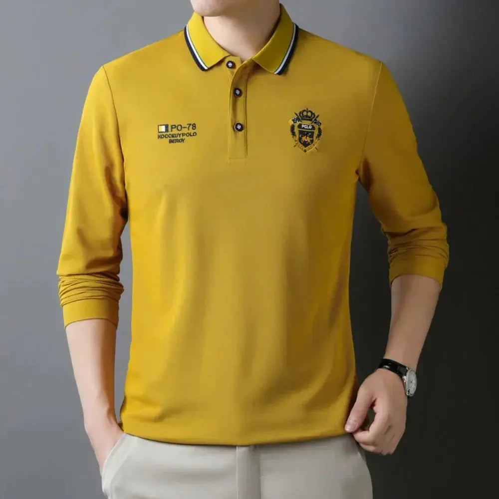 New Men's Long Sleeve Cotton Polo Shirt - Fashion Embroidered Casual Top - SPINGHAR