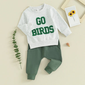 2023-10-18 Lioraitiin 0-3Y Toddler Boy Girl Football Outfits Letters Embroidery Sweatshirts Top Pants Set Game Day Clothes SPINGHAR