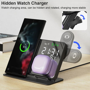 3 in 1 Wireless Charger For Samsung Galaxy Watch 6 5 Pro Fast Charging Station For Galaxy S24 S23 S22 Alarm Clock Chargers Stand SPINGHAR