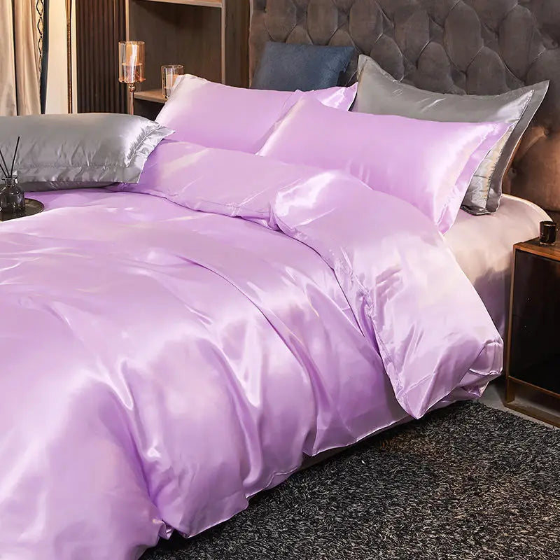 Luxury Rayon Satin Bedding Set - Duvet Cover Set in Single, Double, King Size (2/3/4 Piece Options) SPINGHAR