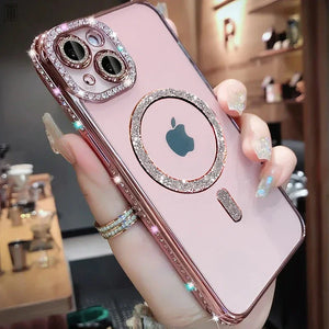 New Crystal Diamond Clear Case For iPhone 16 15 11 12 13 14 Pro Max Plus Bling Sparkly Magsafe Magnetic Wireless Charging Cover SPINGHAR