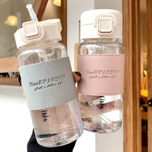 1Pc Creative Water Bottle with Straw Portable Cute Plastic Drinking Bottle Leak-proof Drinkware for Drinking Milk Coffee Tea SPINGHAR