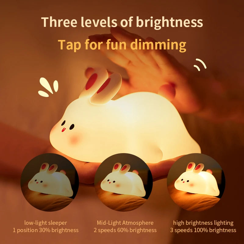 1pc Cute Rabbit-shaped USB Rechargeable Silicone Night Light for Bedroom - Eye Protection Sleep Bedside Lamp Desk Lighting SPINGHAR