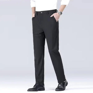 Men's Smart Casual Pants | Elastic Quick-Drying Sports Pants | Spring and Autumn Straight Leg Office Black Work Trousers - SPINGHAR