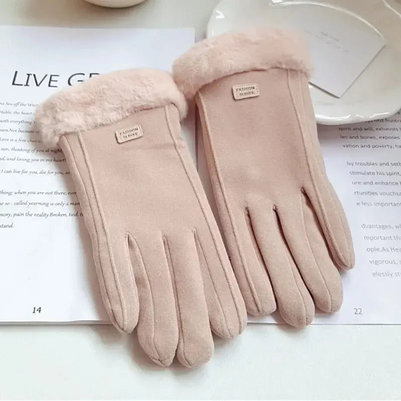 Women’s Winter Thick Plush Gloves: Fashionable Warm Suede Touchscreen Mittens for Driving and Cycling SPINGHAR