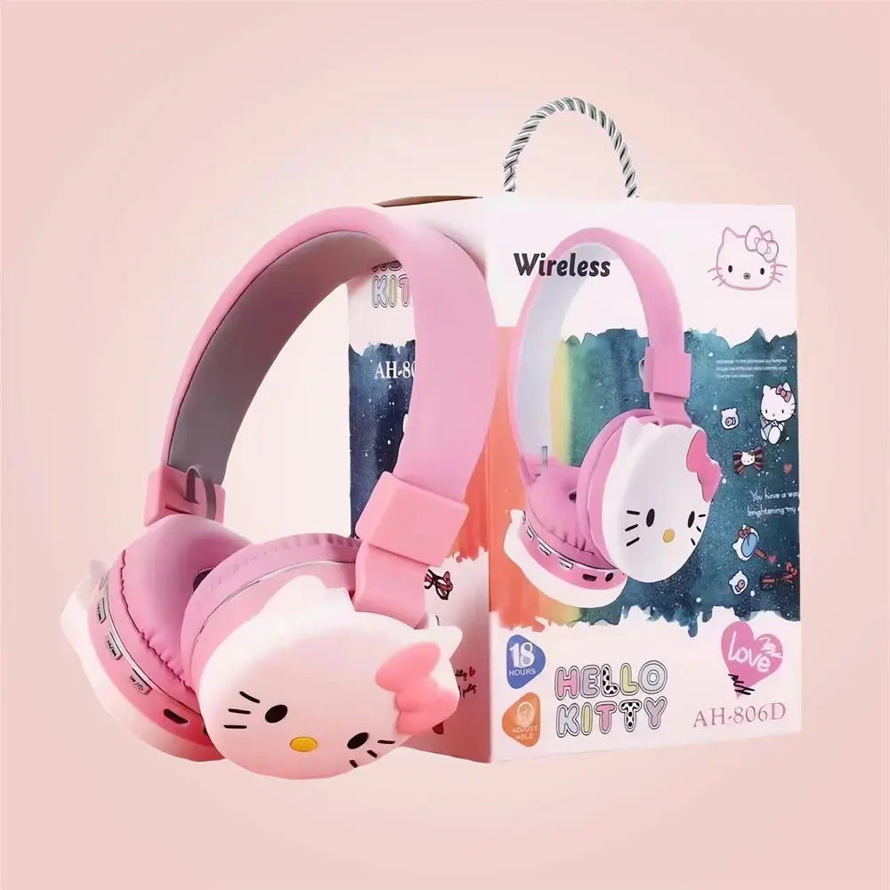 Sanrio Bluetooth Headphone Hello Kitty Wireless Headsets Cartoon Mic Foldable Lightweight Earphone for Phones Laptop Gift Pink - SPINGHAR