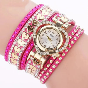 Luxury Women Heart Dial Shiny Design Quality Women Quartz Watch Fashion Rhinestone Bracelet Wrap Strap Women Watch Gifts - SPINGHAR