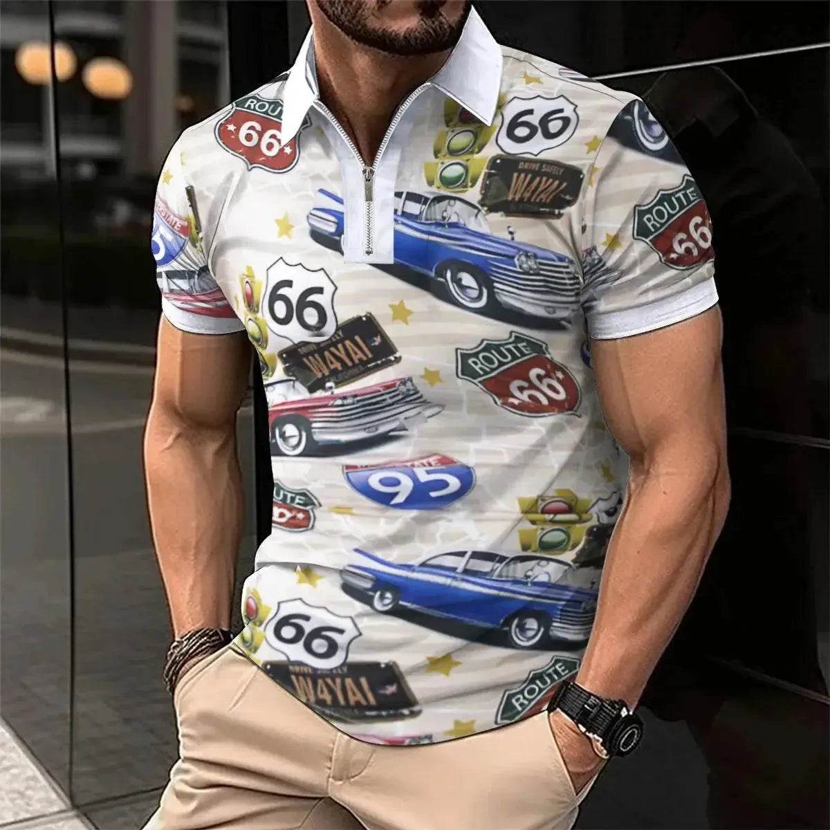 Summer Men's Short Sleeve Polo Shirt - Colorful Print Casual T-Shirt - SPINGHAR