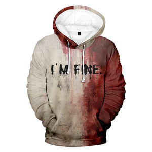 I'M Fine Bloody hooded  Problem Solved  hooded drawstring pocket sweatshirt men/women hip hop Pullovers SPINGHAR