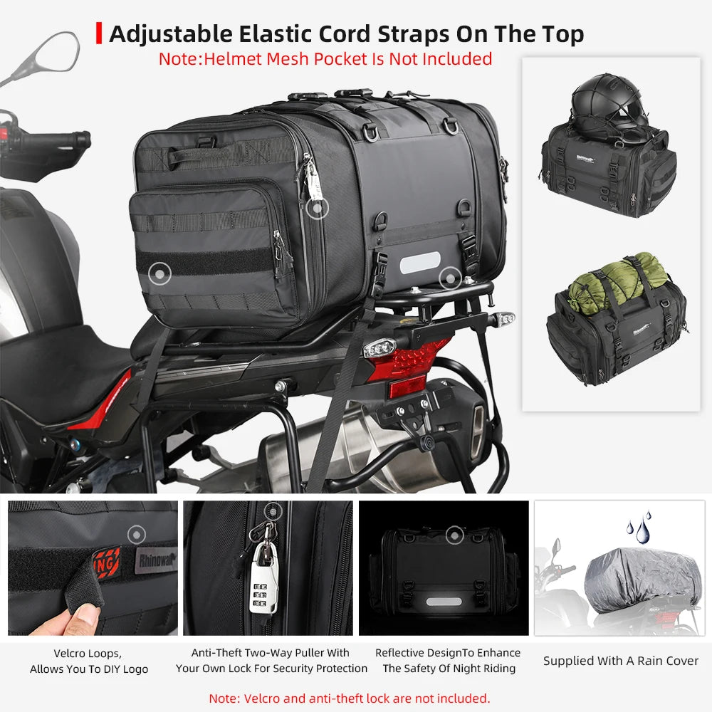 Rhinowalk Motorcycle Travel Luggage Bag Waterproof 19L-80L Expandable Big Capacity Motor Tail/Trunk/Rack Bag For Most motorcycle SPINGHAR