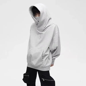 Autumn Ninja Streetwear Turtleneck Hoodies For Men Letter Embroidered Hip Hop Fashion Sweatshirts Y2K Vintage Fleece Hoody SPINGHAR