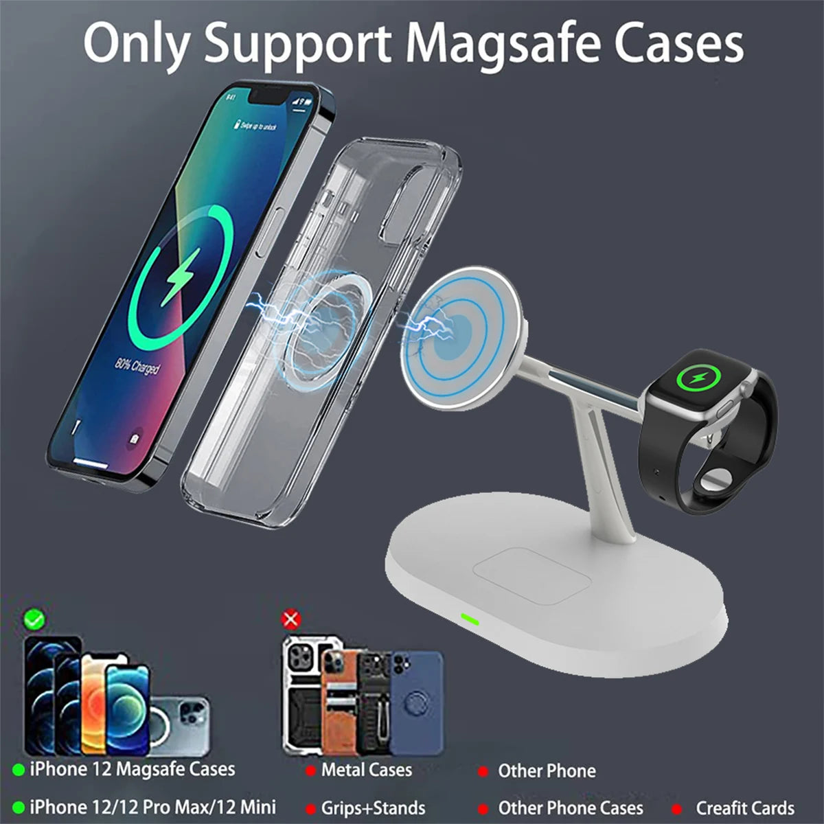 30W Magnetic Wireless Charger Stand for iPhone 15 14 13 12 Pro Max Apple Watch 8 7 Airpods Pro 3 In 1 Fast Phone Charging Sation SPINGHAR