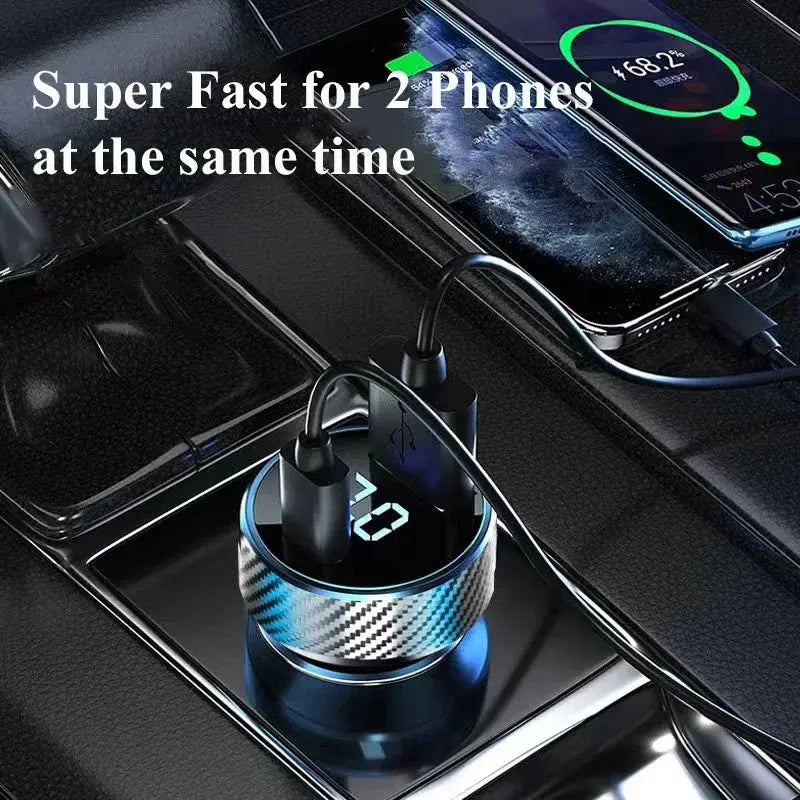 2 in 1 USB Car Charger Adapter 300W Super Fast Charge with Voltage Monitor for iPhone Samsung iPad Huawei Oneplus OPPO VIVO - SPINGHAR