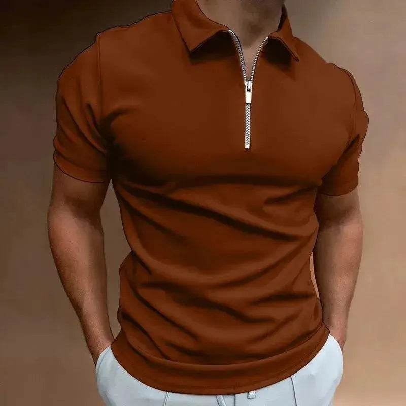 Summer Men's Solid Color Polo Shirt - Short Sleeve Zipper Casual Streetwear - SPINGHAR