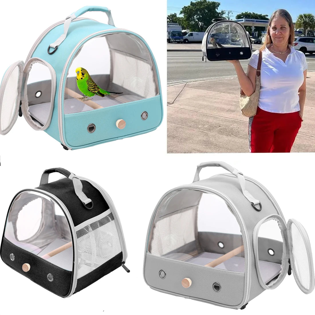 Portable Clear Bird Parrot Transport Cage Breathable Bird Carrier Travel Bag Small Pet Access Window Collapsible Outdoor Bag SPINGHAR