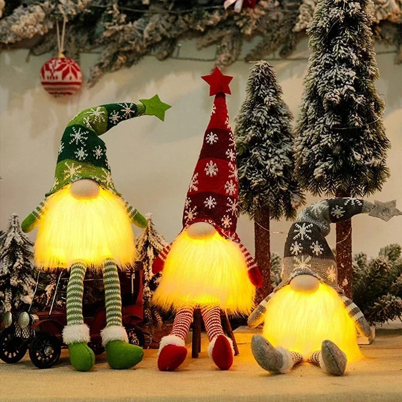 Christmas Faceless Doll Gnome Ornaments LED Light Plush Knitting Crafts Pendant Decor Christmas Decorations for Home Kids Gift SPINGHAR