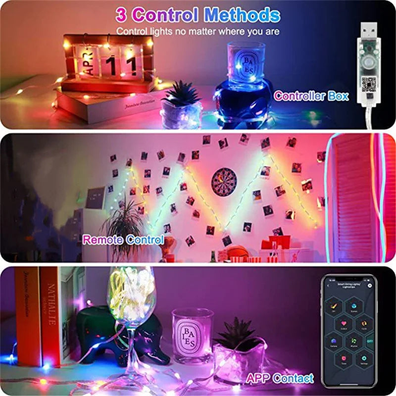 5/10/ 20M RGB LED String Light APP Bluetooth  Smart Fairy Lights Festoon Christmas Tree Wedding Outdoor Garden  Decor New Year L SPINGHAR