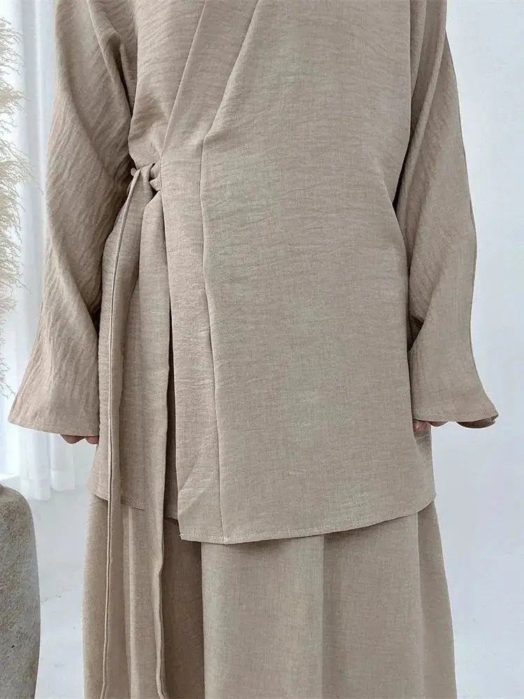 Plain 2-Piece Eid Abaya Set - Modest Tops & Skirt for Women - SPINGHAR