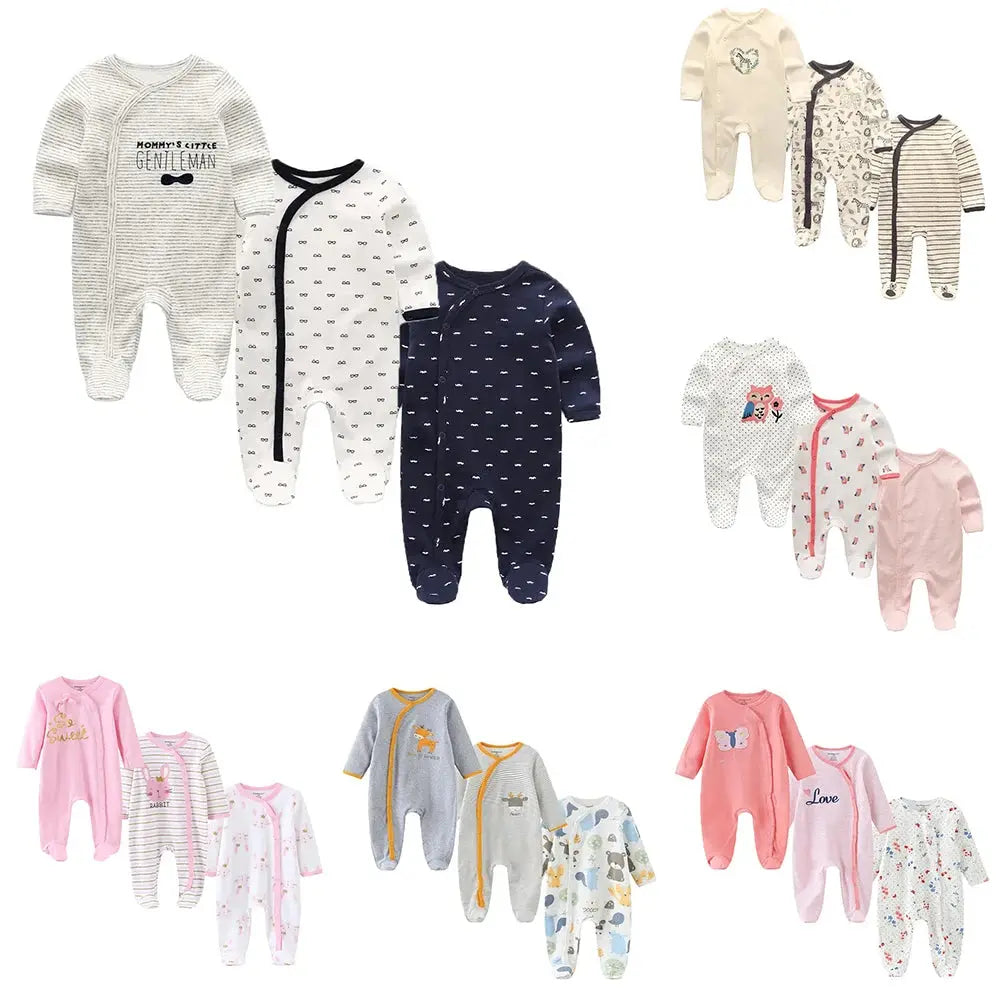 Kiddiezoom 3 Pcs/Lot Autumn Winter Unisex Cartoon Long Sleeve Baby Boy Girl Romper 100%Cotton Soft Newborn Jumpsuits Clothing - SPINGHAR