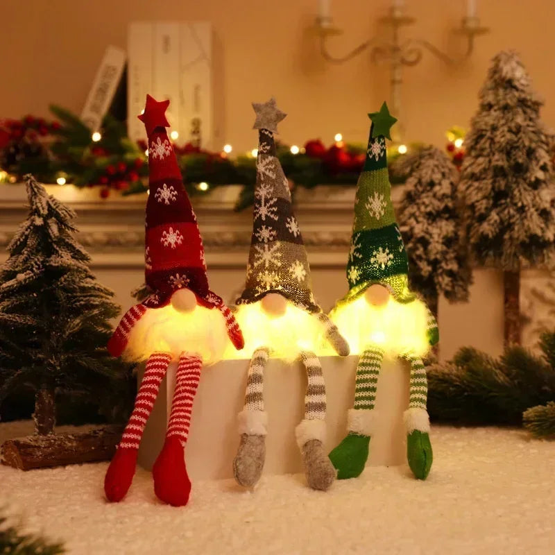 Christmas Faceless Doll Gnome Ornaments LED Light Plush Knitting Crafts Pendant Decor Christmas Decorations for Home Kids Gift SPINGHAR