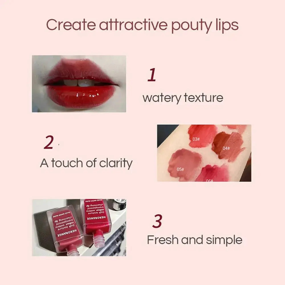 Light Glass Water Gloss - Moisturizing Herorange Lip Glaze, Long-Lasting - SPINGHAR