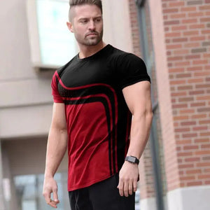 Men's Geometric Stripes Round Neck T-Shirt - Casual Summer Streetwear - SPINGHAR