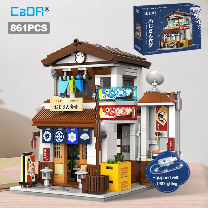 Cada LED City Japanese Style Canteen House Architecture Building Blocks Late Night Canteen Figures Bricks Toys for Kid Gifts SPINGHAR