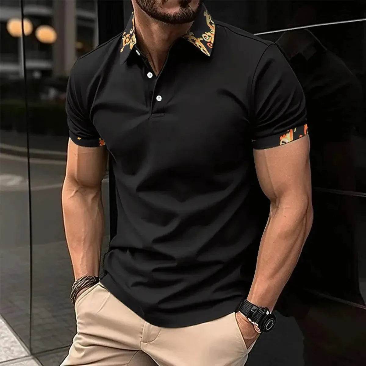 New Summer Men's Short Sleeve Polo Shirt - Splice Stripe Fashion Top - SPINGHAR