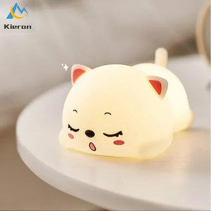 Lovely Cat USB Rechargeable Silicone LED Night Light Bedroom Bedside Floor Lamp with Remote for Kids Baby Gift Touch Sensor Lamp SPINGHAR