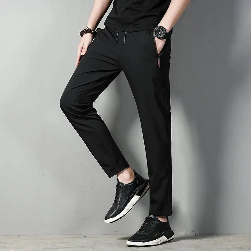 Summer men's casual pants slim fit thin Korean version ice silk pants Jinlun sports pants straight tube quick drying pants - SPINGHAR