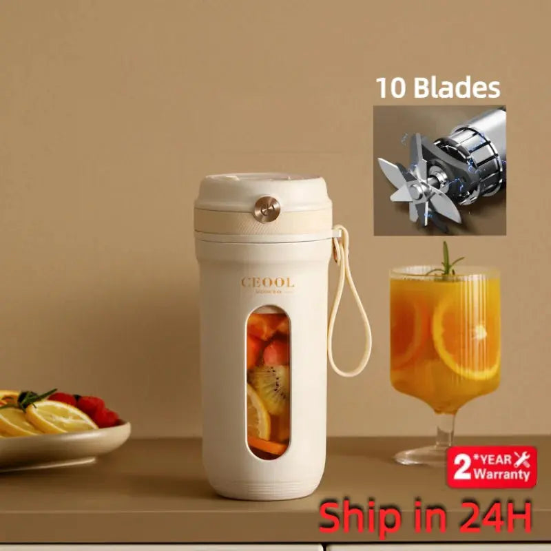 10-Blade Portable Electric Blender - USB Rechargeable Juicer Cup - SPINGHAR