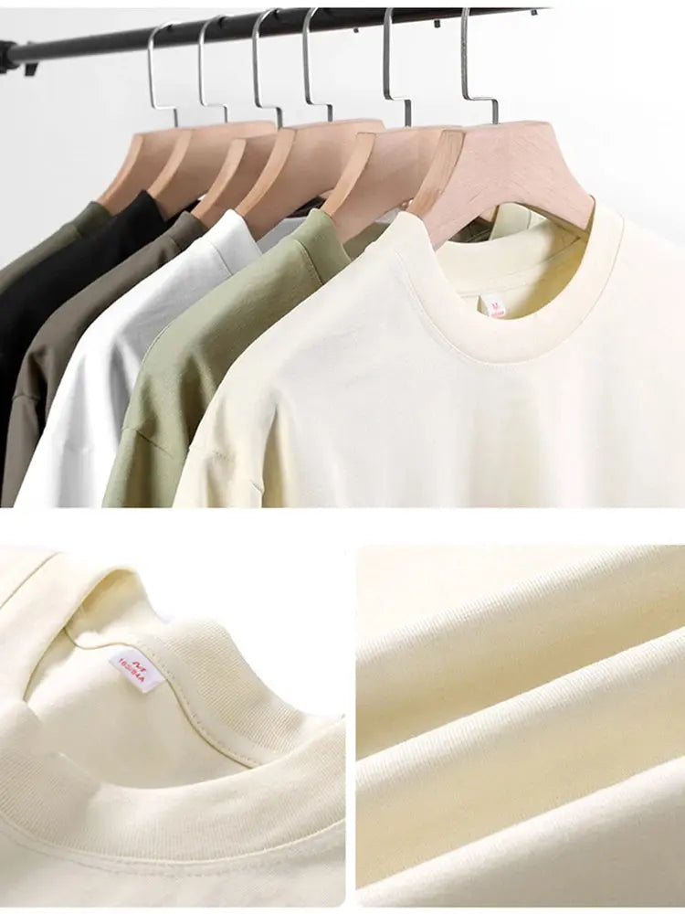 260G Heavy Cotton Oversized Summer T-Shirt for Men - Korean Fashion Short Sleeve - SPINGHAR