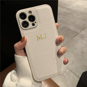 Personalised Customized Name Case For iPhone 16 15 14 13 12 11 Pro Max Initials Letters Leather DIY Cover 13 14 15 16 Pro Max SPINGHAR