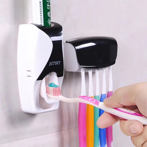 Hot Sale Automatic Toothpaste Dispenser Family Toothbrush Holder Wall Mount Rack Bathroom Tools Set SPINGHAR