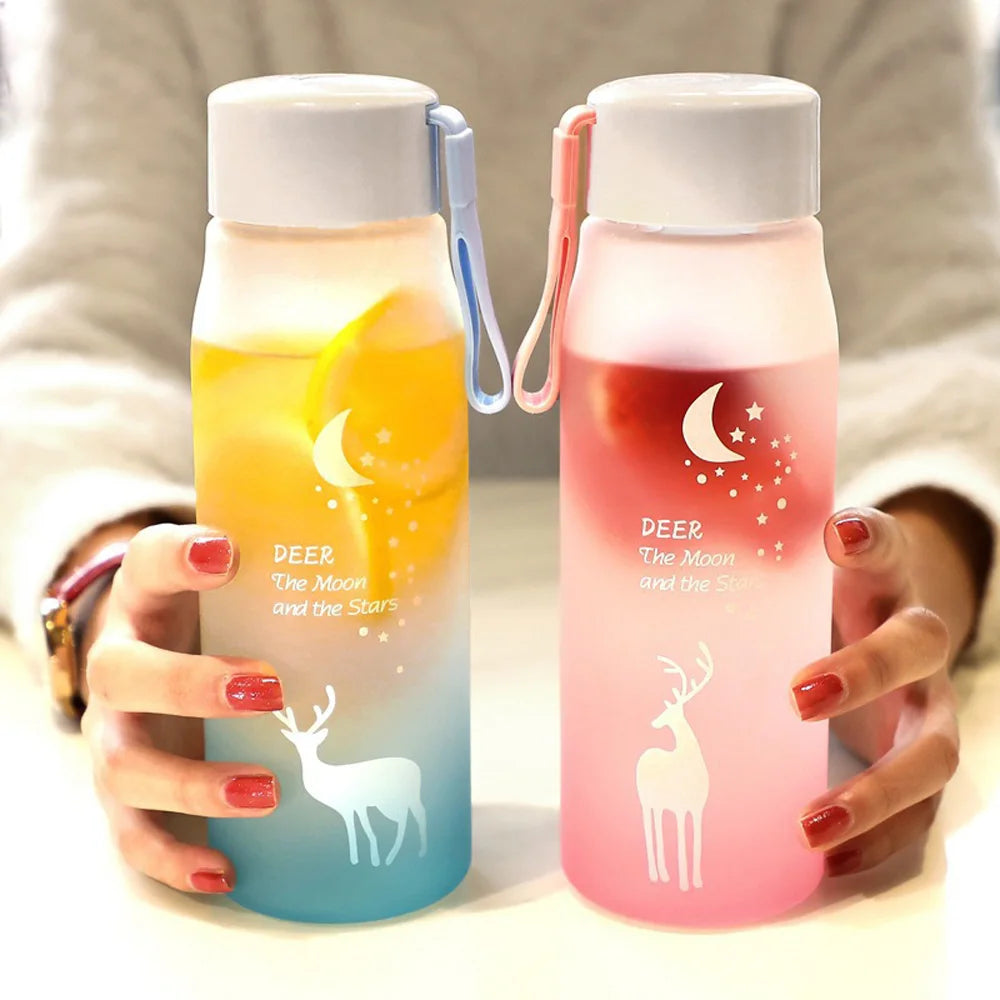 500ml/Pcs Simple Deer Plastic Watter Bottle Fashion Moon Star Pattern Portable Drinkwear Sport Exercise Leak Proof Drink Bottle SPINGHAR