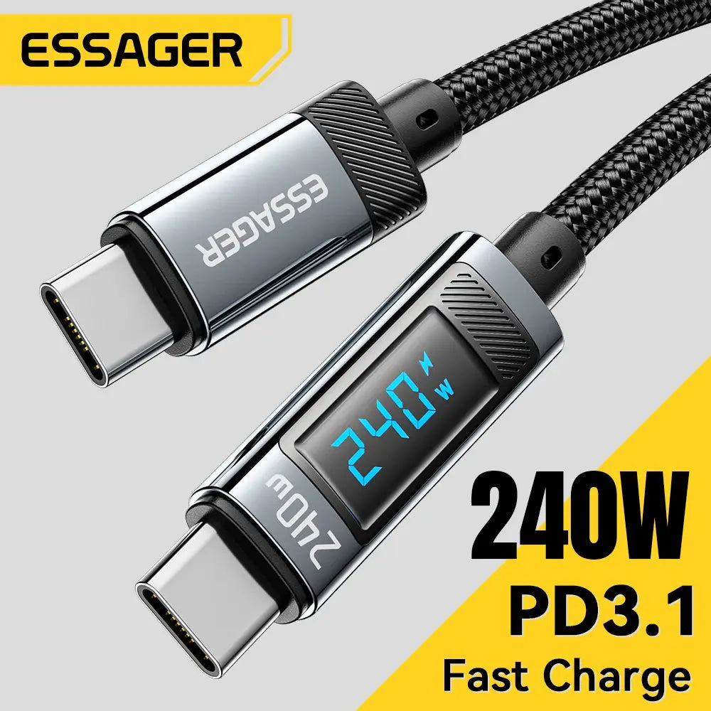 Essager 240W USB Type C To USB C Cable 100W PD 3.1 Fast Charging Charger Wire For Macbook Pro FOR Xiaomi For Samsung Laptop 2M - SPINGHAR