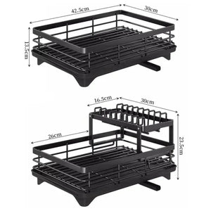 Dish Drying Rack Adjustable Kitchen Plates Organizer with Drainboard Over Sink Countertop Cutlery Storage Holde - SPINGHAR