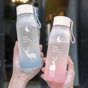 500ml/Pcs Simple Deer Plastic Watter Bottle Fashion Moon Star Pattern Portable Drinkwear Sport Exercise Leak Proof Drink Bottle SPINGHAR