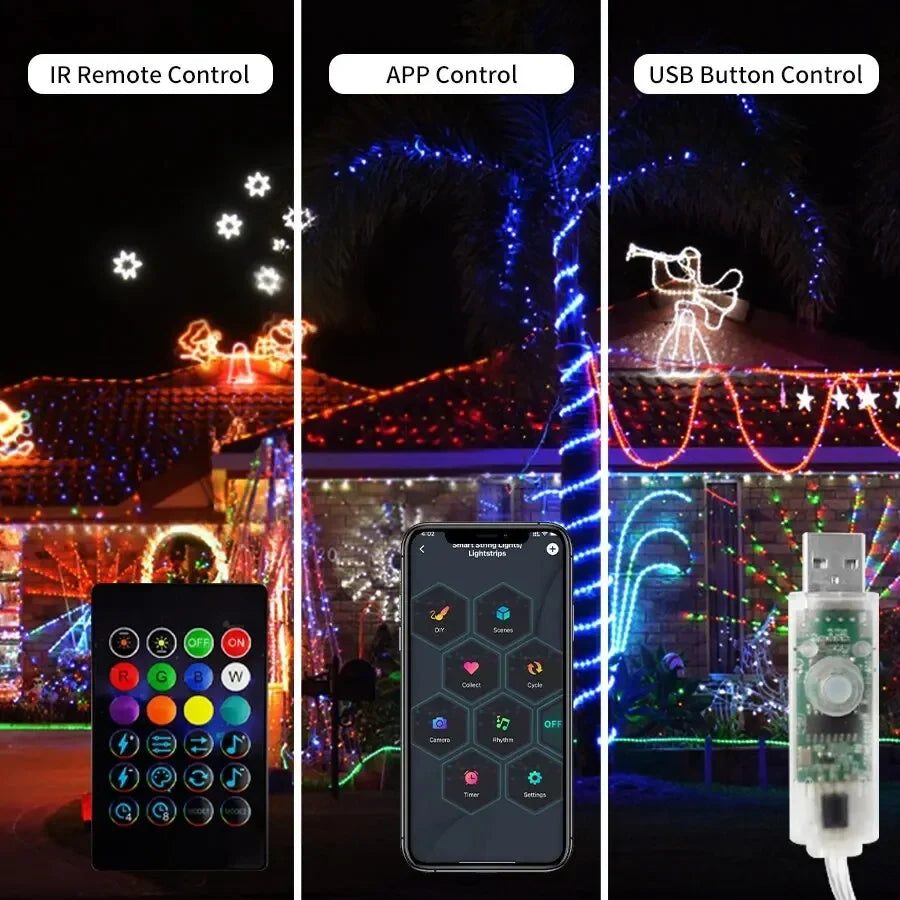 5M/10M/20M RGBIC LED Smart Fairy Lights Bluetooth APP Control String Light DIY for Christmas Party Wedding Home Decoration SPINGHAR