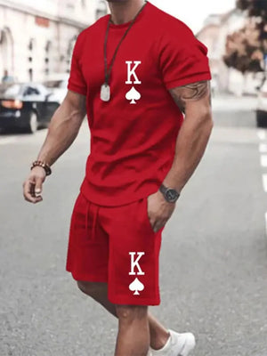 Y2K Men's T-Shirt & Shorts Set - Oversized 'K' Letter Print Casual Streetwear - SPINGHAR