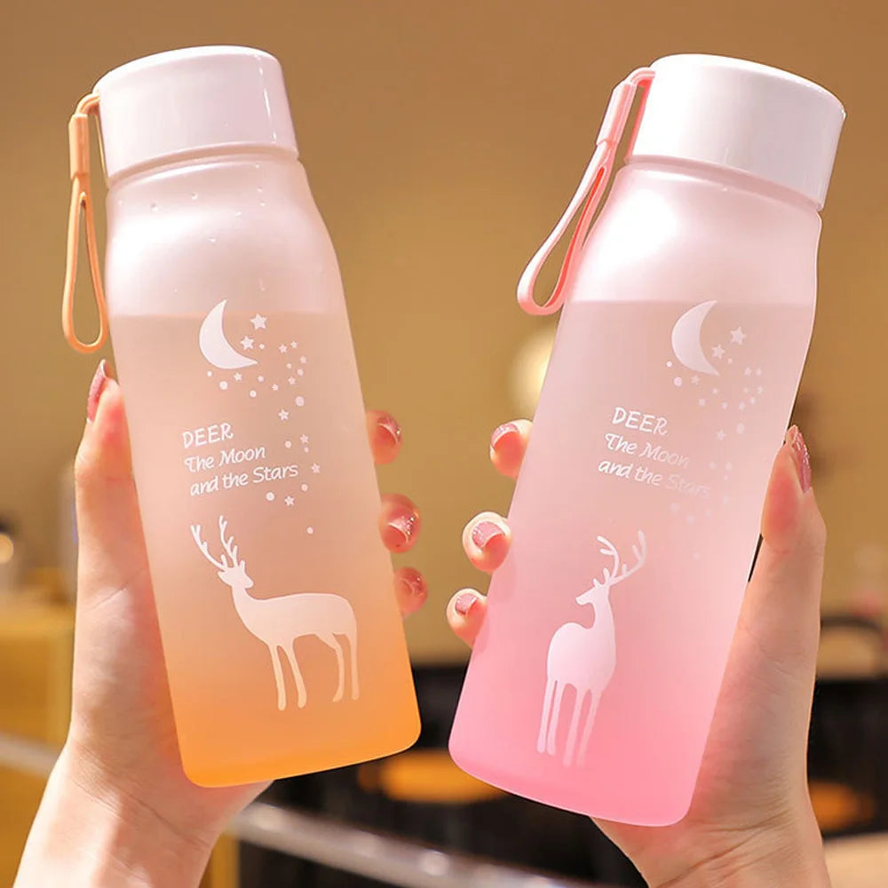 500ml/Pcs Simple Deer Plastic Watter Bottle Fashion Moon Star Pattern Portable Drinkwear Sport Exercise Leak Proof Drink Bottle SPINGHAR