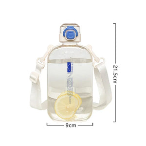 Flat Square Transparent Water Bottle, Portable Travel Canteen with Adjustable Strap, Elegant Slim Bottle for Sport Camping SPINGHAR