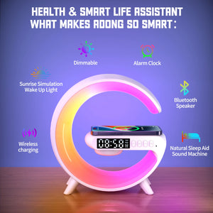 LED Smart Wake Up Light RGB Night Light with Wireless Speaker 15W Wireless Rechargeable Desk Lamp for Bedroom Bedside Game Room SPINGHAR