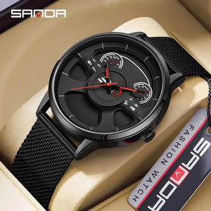 Fashion Sanda Top Brand 1138 New Arrival Leather Band Car Spinning Rim Luxury Men's Custom Design Quartz Waterproof Wheel Watch - SPINGHAR