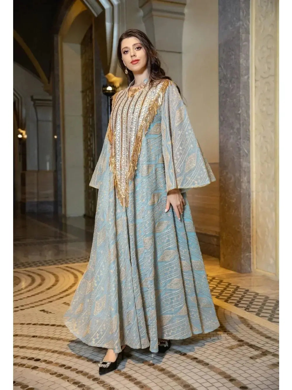 Moroccan Party Dress for Women - Sequined Mesh Jalabiya Abaya Kaftan - SPINGHAR